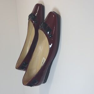 Jimmy Choo Slip On Leather Flats Burgundy with Black Accents Size EU 37.5